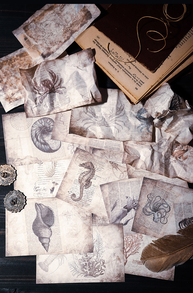 20-Piece Vintage Ocean Ephemera Pack – 4 Themed Designs, Nautical Junk Journal & Scrapbooking Supplies