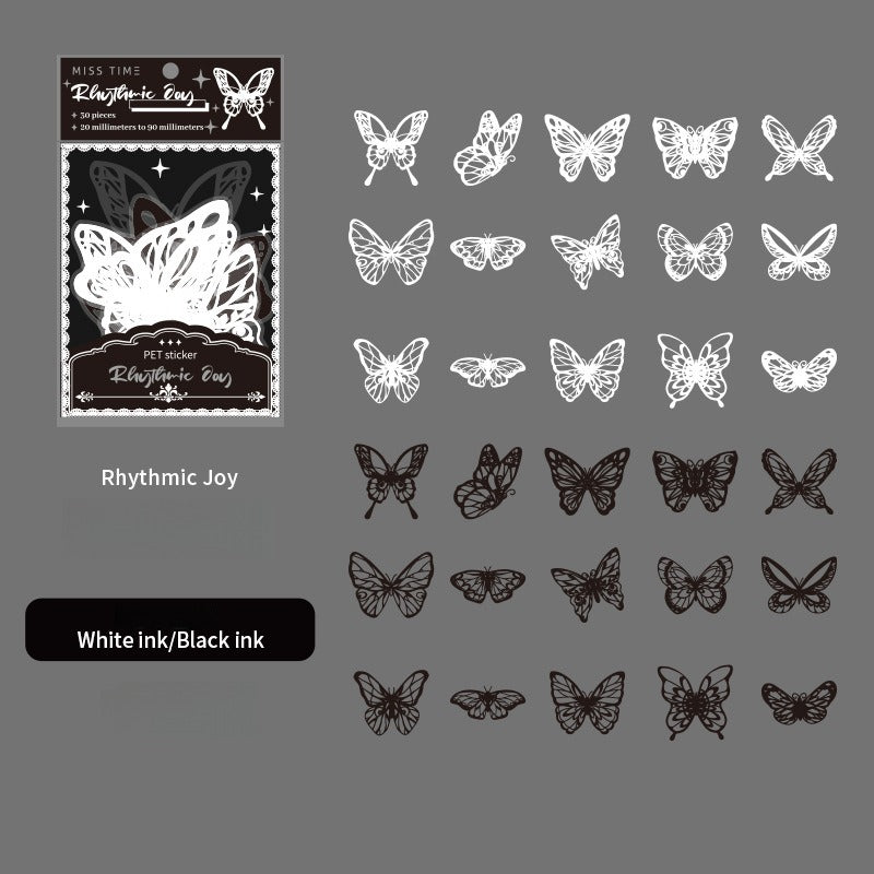 PET Sticker Pack – Romantic Eternal Series, 30 Sheets / 6 Designs, White Ink Lace Journaling & Scrapbooking Supplies