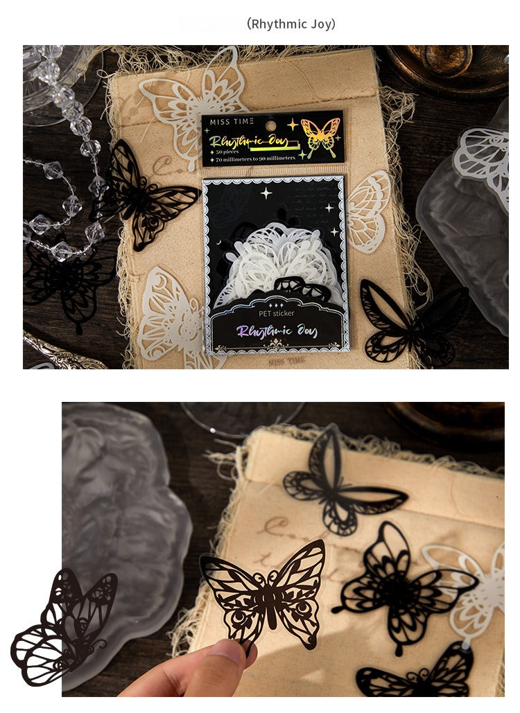 PET Sticker Pack – Romantic Eternal Series, 30 Sheets / 6 Designs, White Ink Lace Journaling & Scrapbooking Supplies