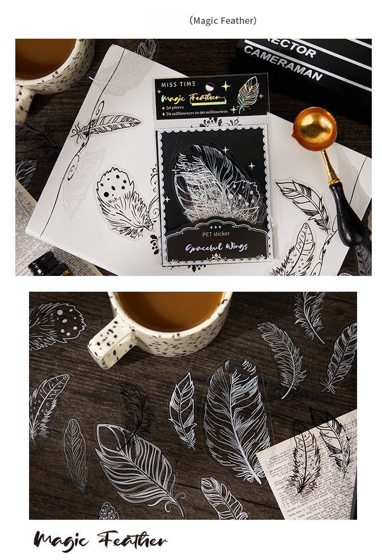 PET Sticker Pack – Romantic Eternal Series, 30 Sheets / 6 Designs, White Ink Lace Journaling & Scrapbooking Supplies