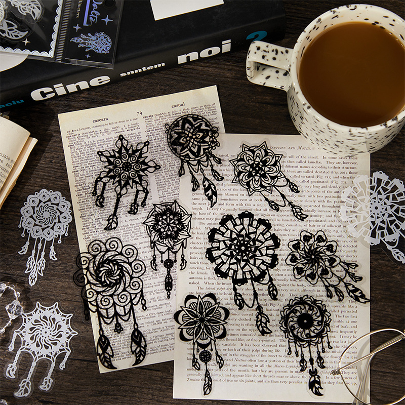 PET Sticker Pack – Romantic Eternal Series, 30 Sheets / 6 Designs, White Ink Lace Journaling & Scrapbooking Supplies