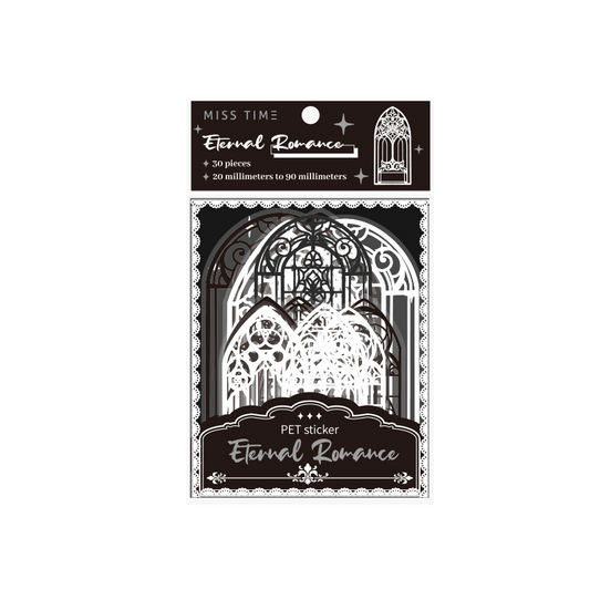 PET Sticker Pack – Romantic Eternal Series, 30 Sheets / 6 Designs, White Ink Lace Journaling & Scrapbooking Supplies