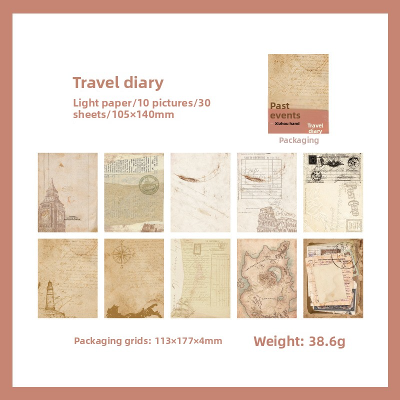 30-Piece "Beautiful Day" Vintage Ephemera Pack – "Days of Yore" Series, 6 Themed Designs, DIY Journaling & Scrapbooking Background Paper