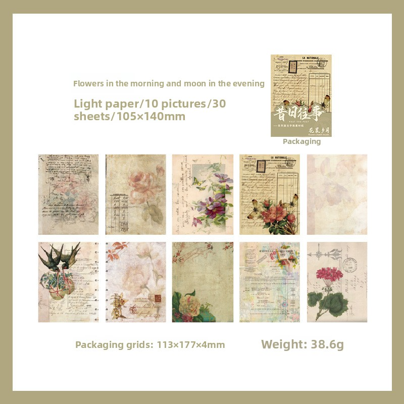 30-Piece "Beautiful Day" Vintage Ephemera Pack – "Days of Yore" Series, 6 Themed Designs, DIY Journaling & Scrapbooking Background Paper