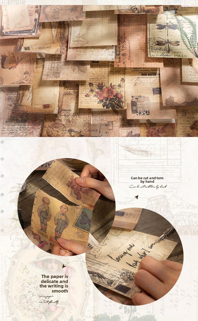 30-Piece "Beautiful Day" Vintage Ephemera Pack – "Days of Yore" Series, 6 Themed Designs, DIY Journaling & Scrapbooking Background Paper