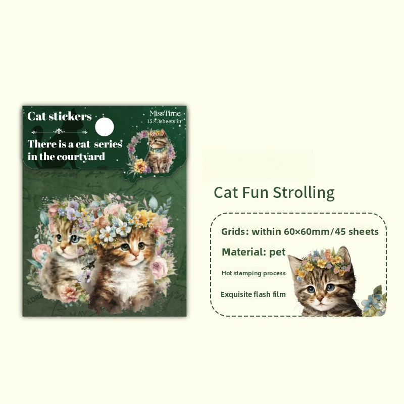 45-Piece Cat Themed Ephemera Pack – 6 Adorable Designs, Vintage Journaling & Scrapbooking Supplies