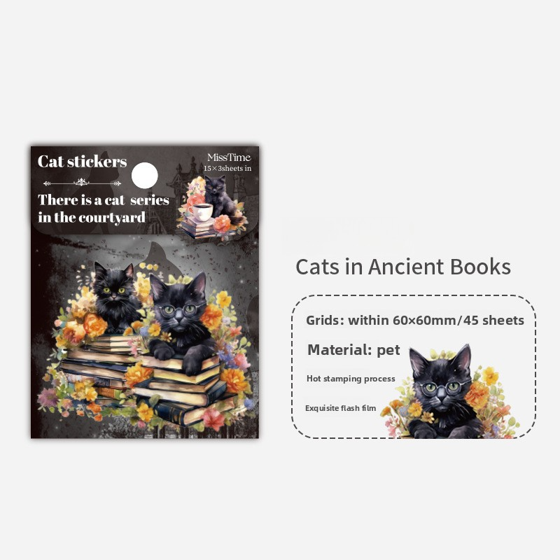 45-Piece Cat Themed Ephemera Pack – 6 Adorable Designs, Vintage Journaling & Scrapbooking Supplies