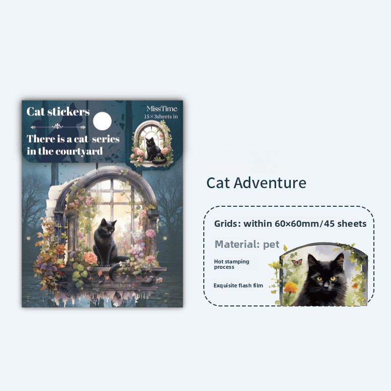 45-Piece Cat Themed Ephemera Pack – 6 Adorable Designs, Vintage Journaling & Scrapbooking Supplies