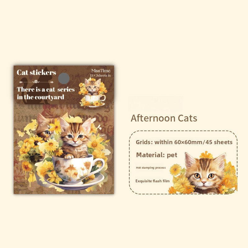 45-Piece Cat Themed Ephemera Pack – 6 Adorable Designs, Vintage Journaling & Scrapbooking Supplies