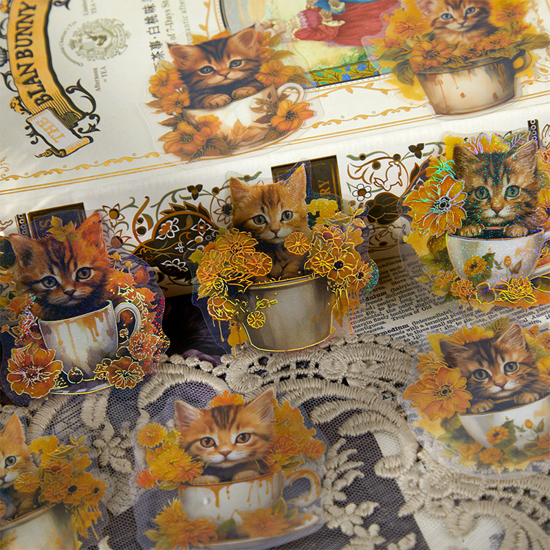 45-Piece Cat Themed Ephemera Pack – 6 Adorable Designs, Vintage Journaling & Scrapbooking Supplies