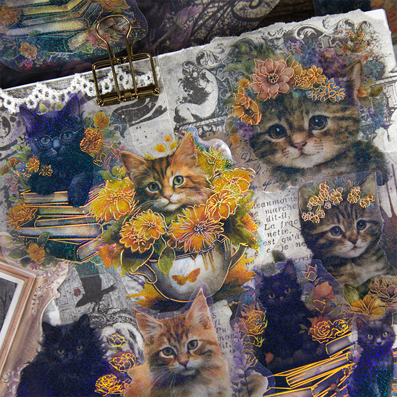 45-Piece Cat Themed Ephemera Pack – 6 Adorable Designs, Vintage Journaling & Scrapbooking Supplies