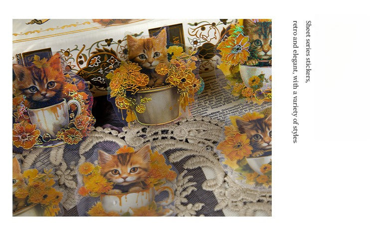 45-Piece Cat Themed Ephemera Pack – 6 Adorable Designs, Vintage Journaling & Scrapbooking Supplies