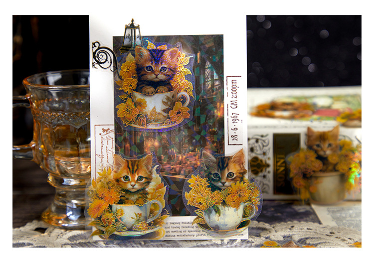 45-Piece Cat Themed Ephemera Pack – 6 Adorable Designs, Vintage Journaling & Scrapbooking Supplies