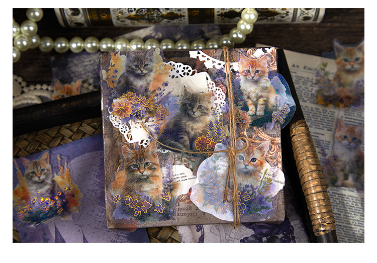 45-Piece Cat Themed Ephemera Pack – 6 Adorable Designs, Vintage Journaling & Scrapbooking Supplies