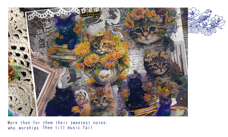 45-Piece Cat Themed Ephemera Pack – 6 Adorable Designs, Vintage Journaling & Scrapbooking Supplies