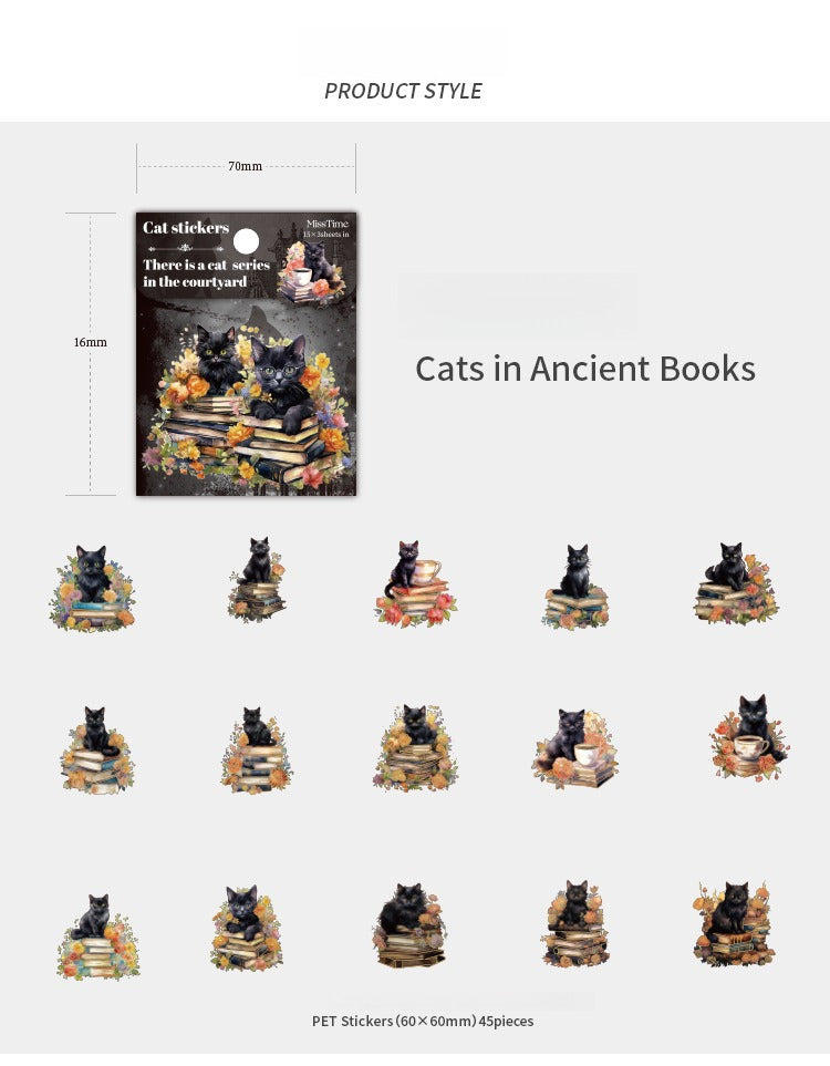 45-Piece Cat Themed Ephemera Pack – 6 Adorable Designs, Vintage Journaling & Scrapbooking Supplies
