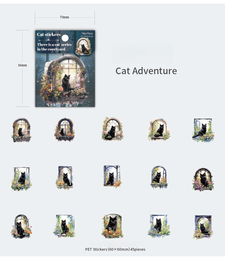 45-Piece Cat Themed Ephemera Pack – 6 Adorable Designs, Vintage Journaling & Scrapbooking Supplies