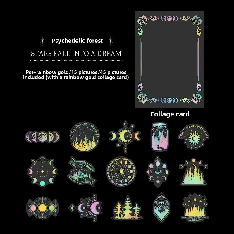 45-Piece Enchanted Forest Laser Silver Sticker Pack – Holographic Foil Journaling & Scrapbooking Supplies
