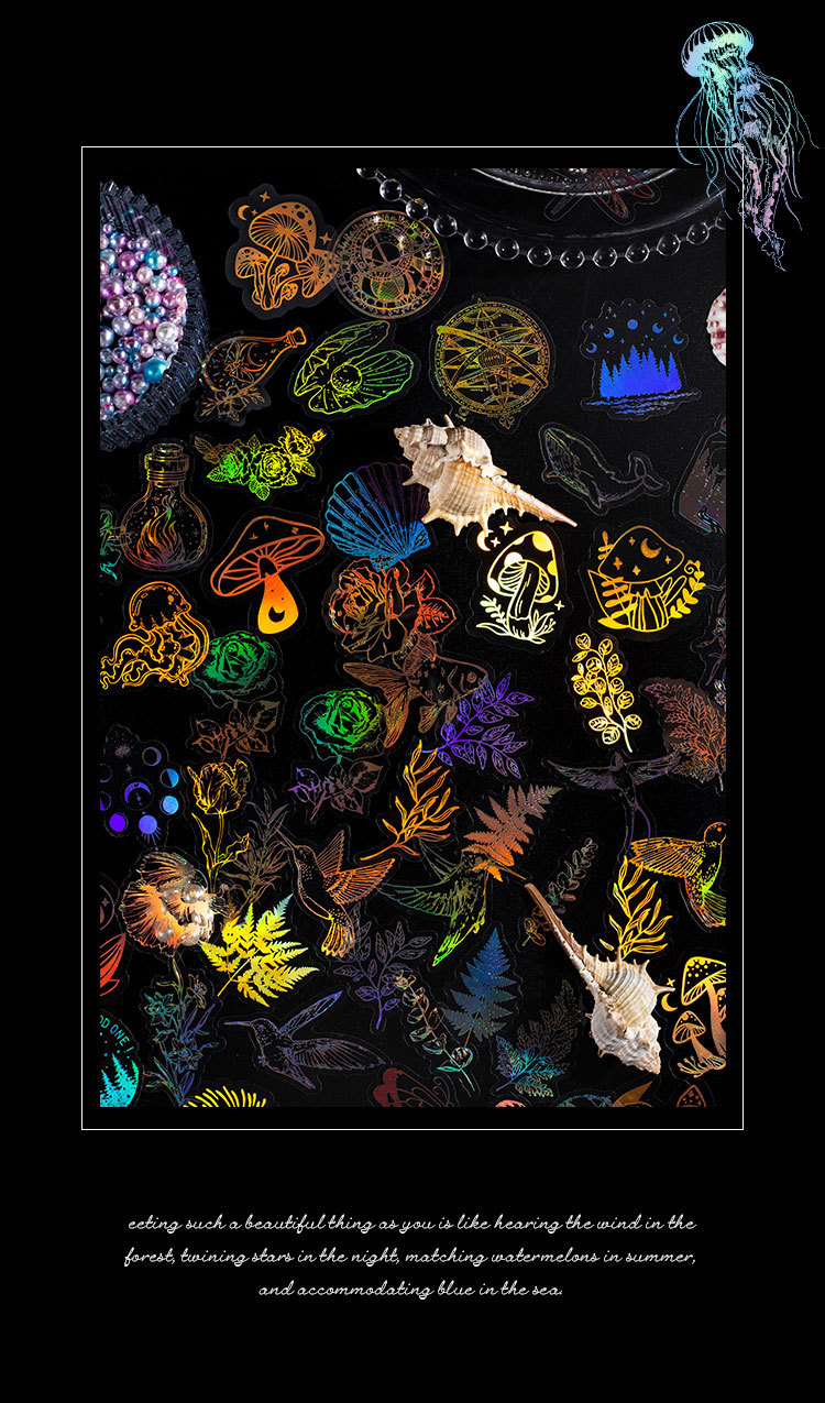 45-Piece Enchanted Forest Laser Silver Sticker Pack – Holographic Foil Journaling & Scrapbooking Supplies