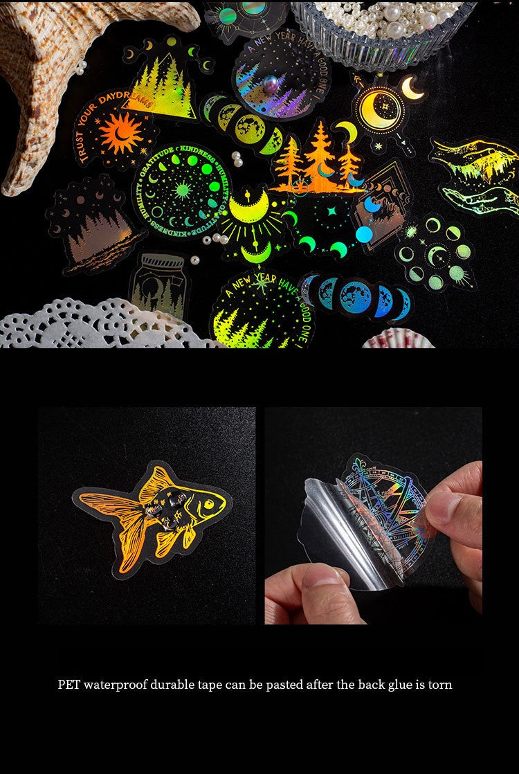 45-Piece Enchanted Forest Laser Silver Sticker Pack – Holographic Foil Journaling & Scrapbooking Supplies