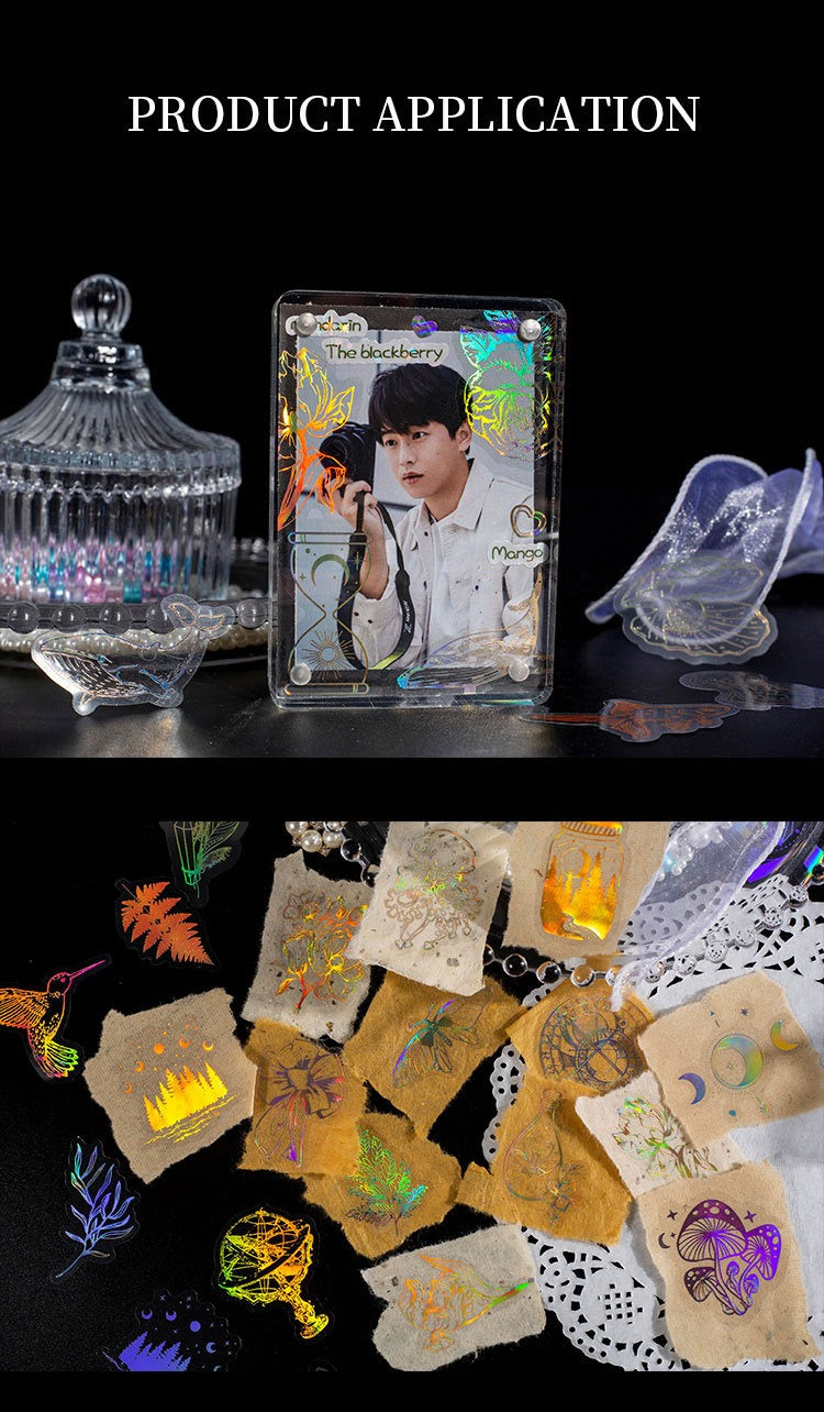 45-Piece Enchanted Forest Laser Silver Sticker Pack – Holographic Foil Journaling & Scrapbooking Supplies