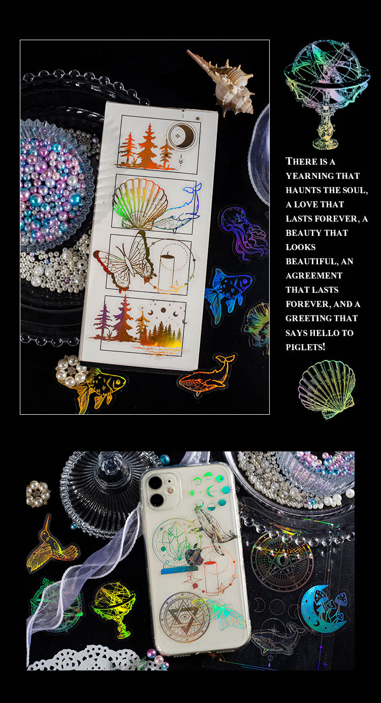 45-Piece Enchanted Forest Laser Silver Sticker Pack – Holographic Foil Journaling & Scrapbooking Supplies