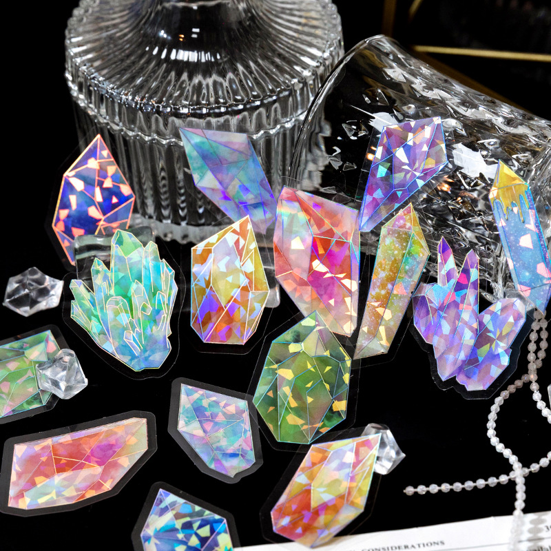 20-Piece Laser Silver Ice Crystal Sticker Pack – 6 Shimmering Designs, Holographic Journaling & Scrapbooking Supplies