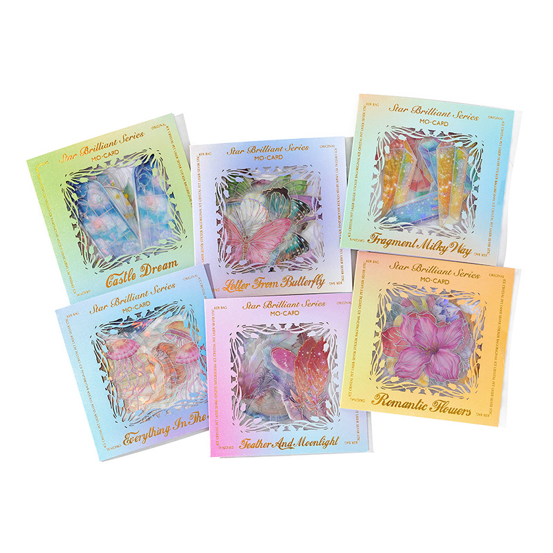 20-Piece Laser Silver Ice Crystal Sticker Pack – 6 Shimmering Designs, Holographic Journaling & Scrapbooking Supplies