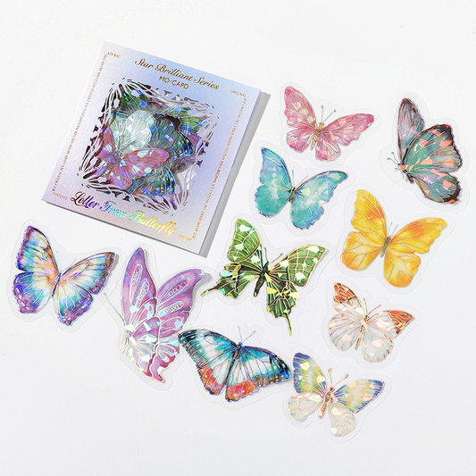 20-Piece Laser Silver Ice Crystal Sticker Pack – 6 Shimmering Designs, Holographic Journaling & Scrapbooking Supplies