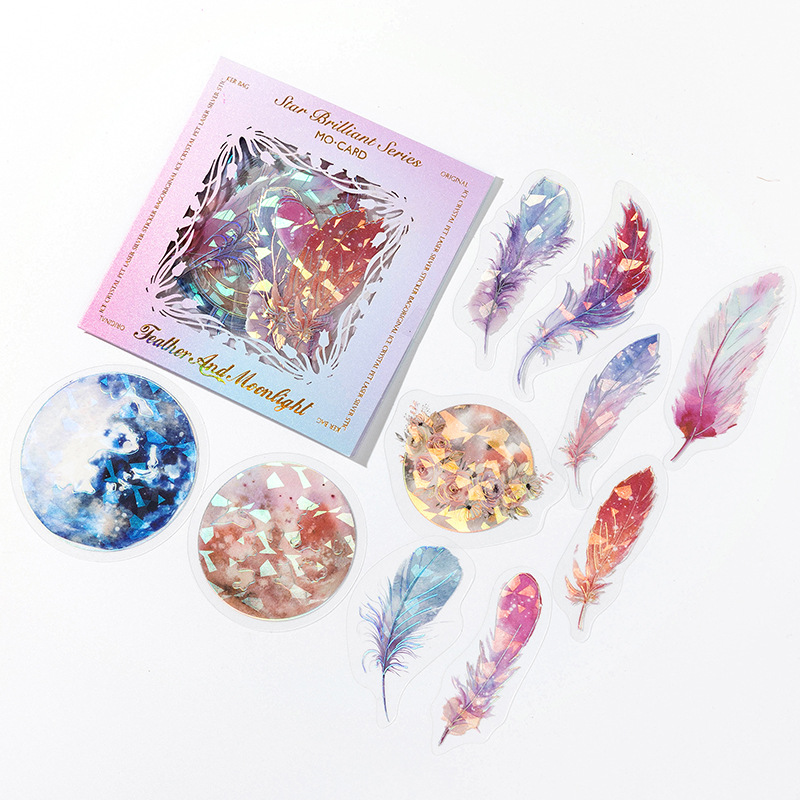 20-Piece Laser Silver Ice Crystal Sticker Pack – 6 Shimmering Designs, Holographic Journaling & Scrapbooking Supplies