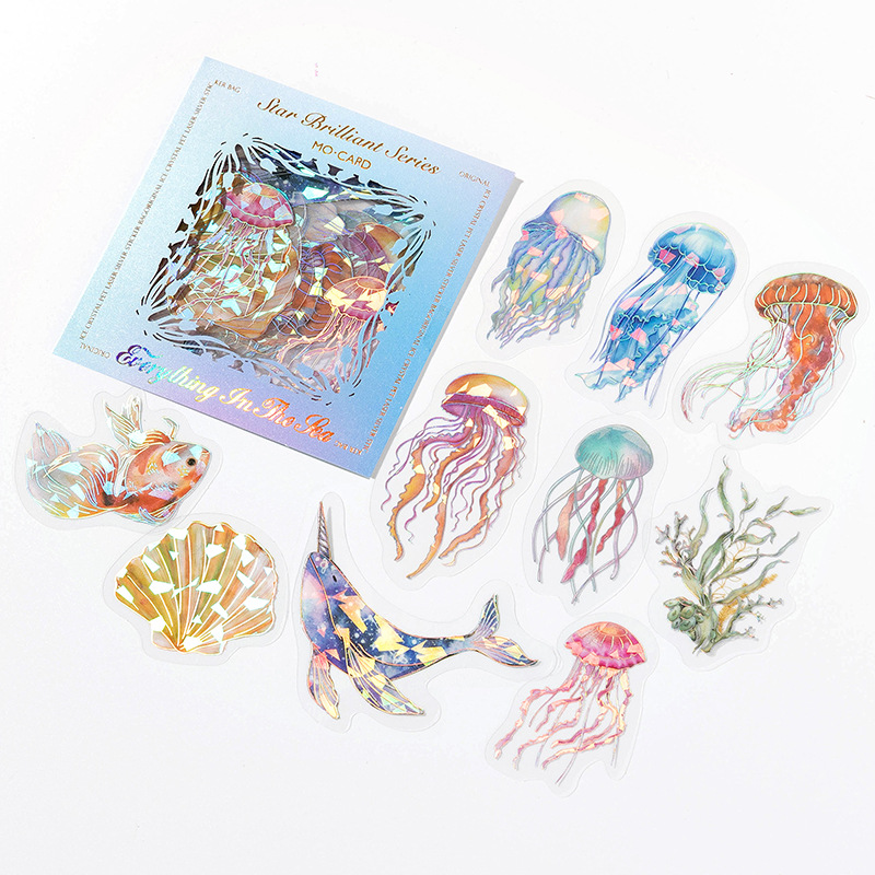 20-Piece Laser Silver Ice Crystal Sticker Pack – 6 Shimmering Designs, Holographic Journaling & Scrapbooking Supplies