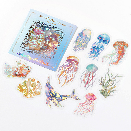 20-Piece Laser Silver Ice Crystal Sticker Pack – 6 Shimmering Designs, Holographic Journaling & Scrapbooking Supplies