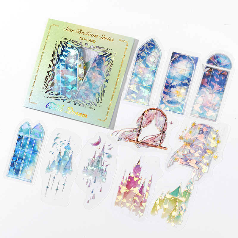 20-Piece Laser Silver Ice Crystal Sticker Pack – 6 Shimmering Designs, Holographic Journaling & Scrapbooking Supplies
