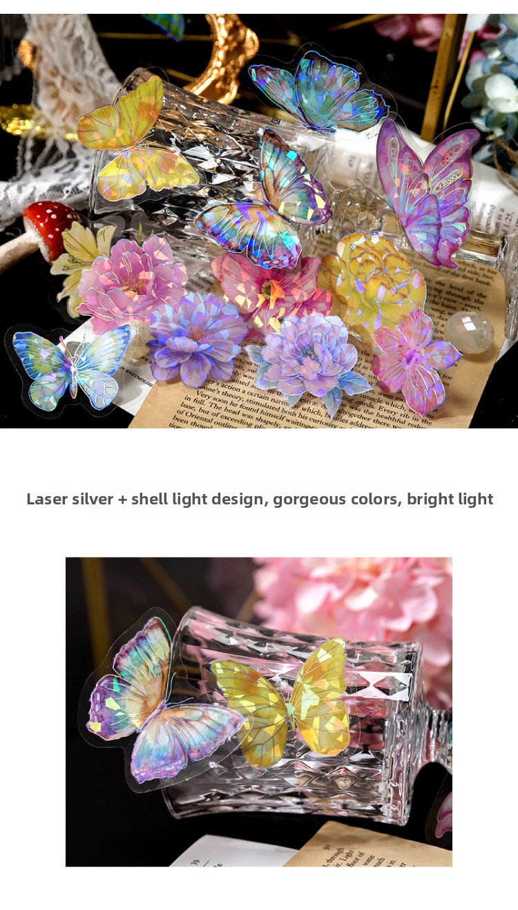 20-Piece Laser Silver Ice Crystal Sticker Pack – 6 Shimmering Designs, Holographic Journaling & Scrapbooking Supplies