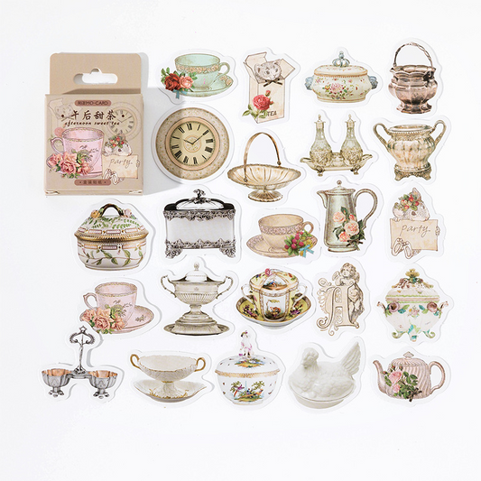46-Piece Afternoon Tea Journaling Sticker Pack – Vintage Seal & Decorative Stickers for Junk Journal, Scrapbooking & DIY Crafts,