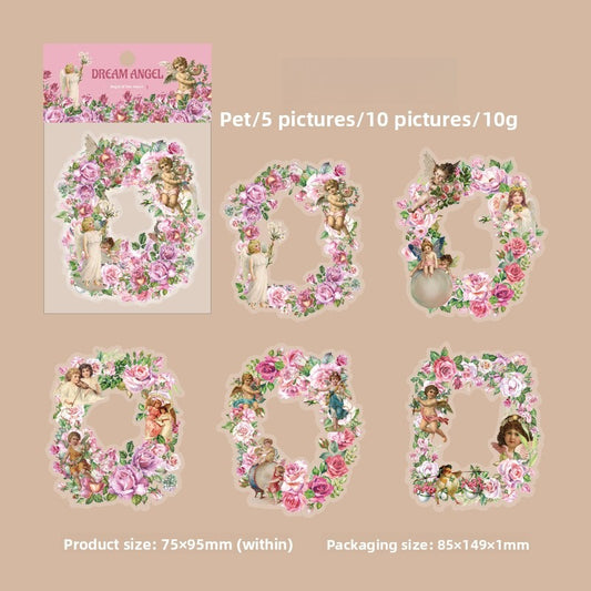 10-Piece "Dream Memory Angel" Vintage Floral Sticker Pack – 6 Botanical Designs, DIY Journaling & Scrapbooking Supplies