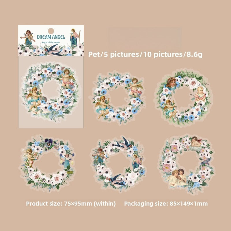 10-Piece "Dream Memory Angel" Vintage Floral Sticker Pack – 6 Botanical Designs, DIY Journaling & Scrapbooking Supplies