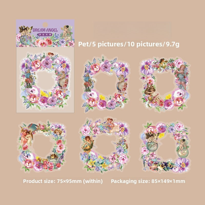 10-Piece "Dream Memory Angel" Vintage Floral Sticker Pack – 6 Botanical Designs, DIY Journaling & Scrapbooking Supplies