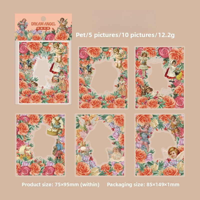 10-Piece "Dream Memory Angel" Vintage Floral Sticker Pack – 6 Botanical Designs, DIY Journaling & Scrapbooking Supplies