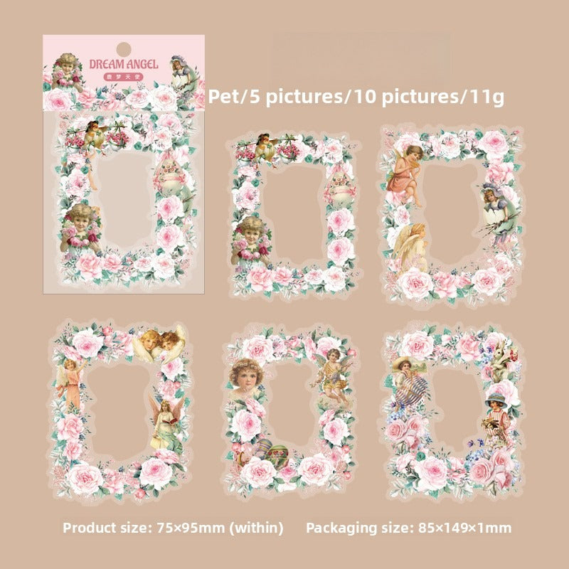 10-Piece "Dream Memory Angel" Vintage Floral Sticker Pack – 6 Botanical Designs, DIY Journaling & Scrapbooking Supplies