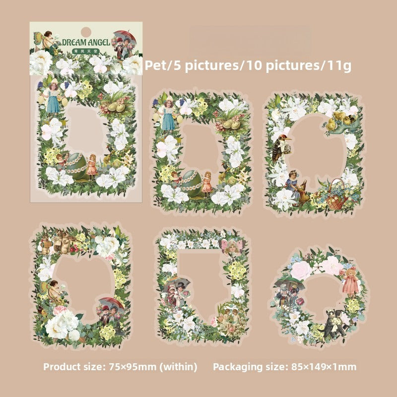 10-Piece "Dream Memory Angel" Vintage Floral Sticker Pack – 6 Botanical Designs, DIY Journaling & Scrapbooking Supplies