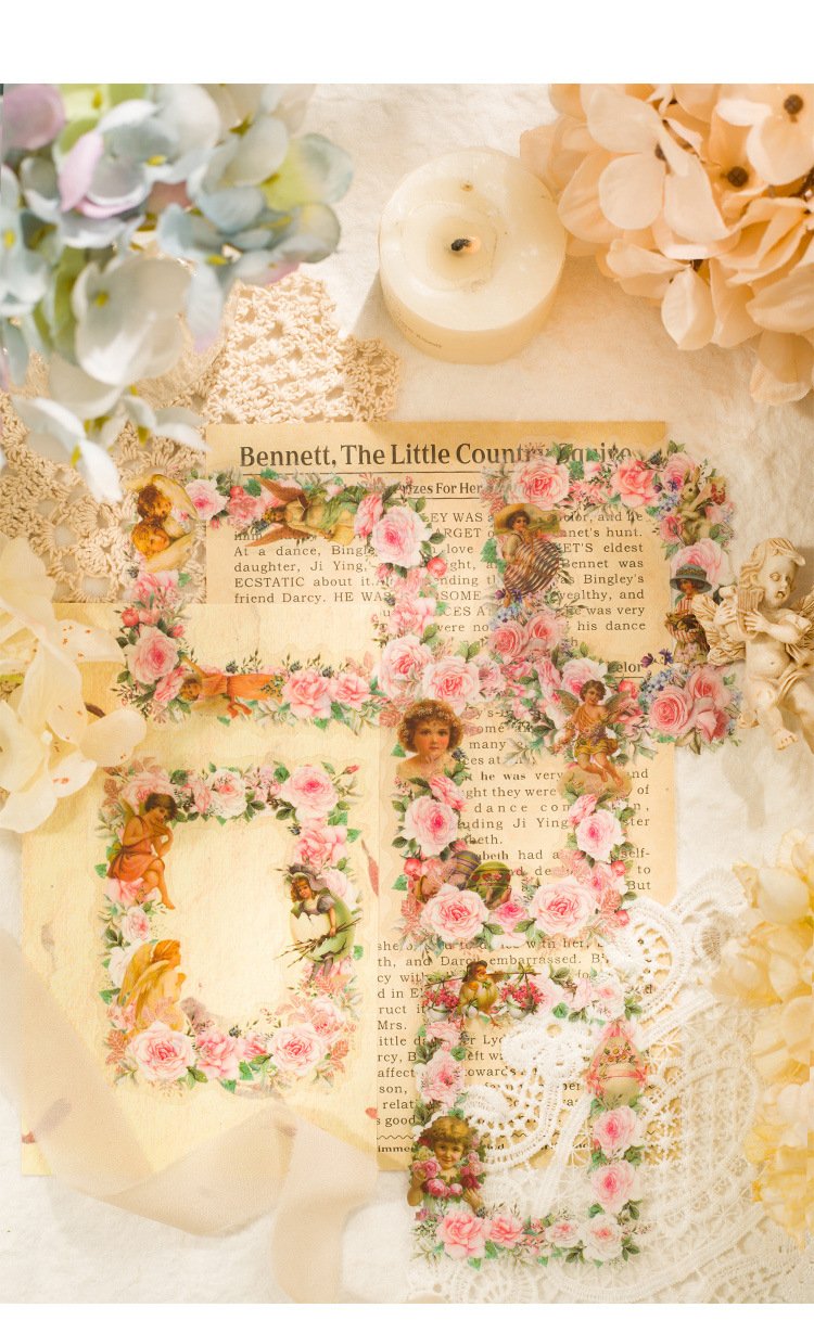 10-Piece "Dream Memory Angel" Vintage Floral Sticker Pack – 6 Botanical Designs, DIY Journaling & Scrapbooking Supplies
