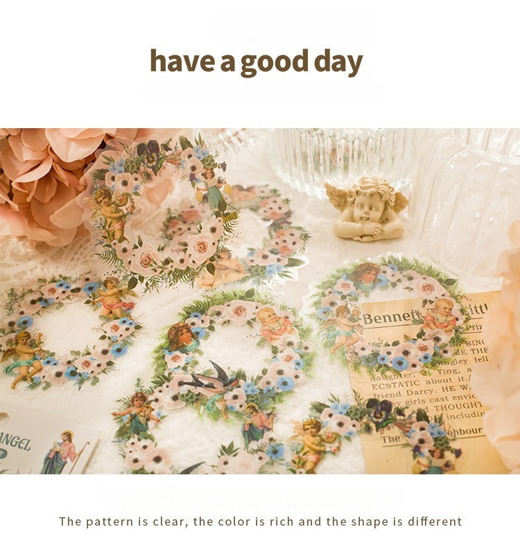 10-Piece "Dream Memory Angel" Vintage Floral Sticker Pack – 6 Botanical Designs, DIY Journaling & Scrapbooking Supplies