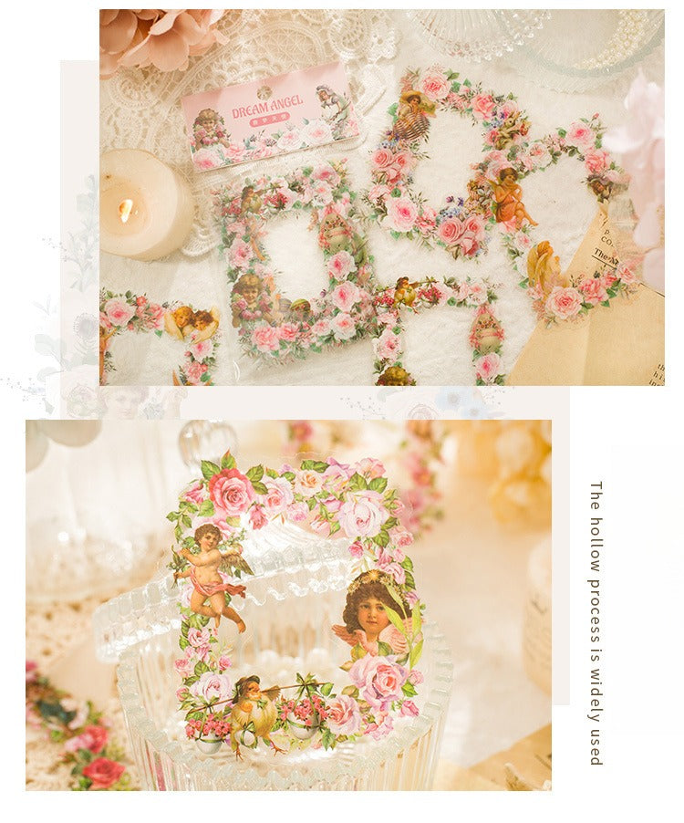 10-Piece "Dream Memory Angel" Vintage Floral Sticker Pack – 6 Botanical Designs, DIY Journaling & Scrapbooking Supplies