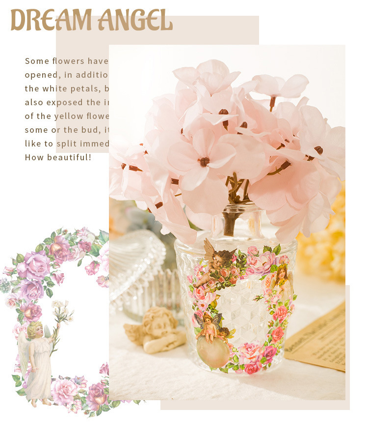 10-Piece "Dream Memory Angel" Vintage Floral Sticker Pack – 6 Botanical Designs, DIY Journaling & Scrapbooking Supplies