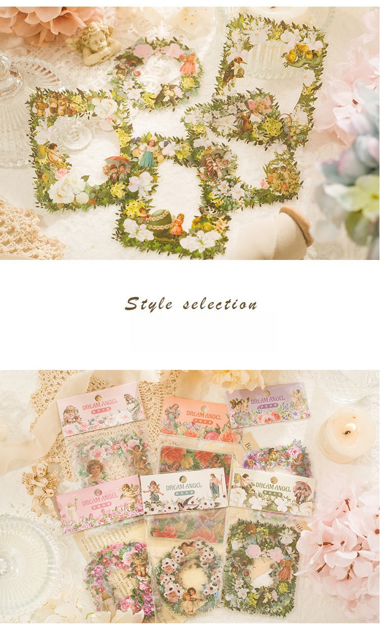 10-Piece "Dream Memory Angel" Vintage Floral Sticker Pack – 6 Botanical Designs, DIY Journaling & Scrapbooking Supplies
