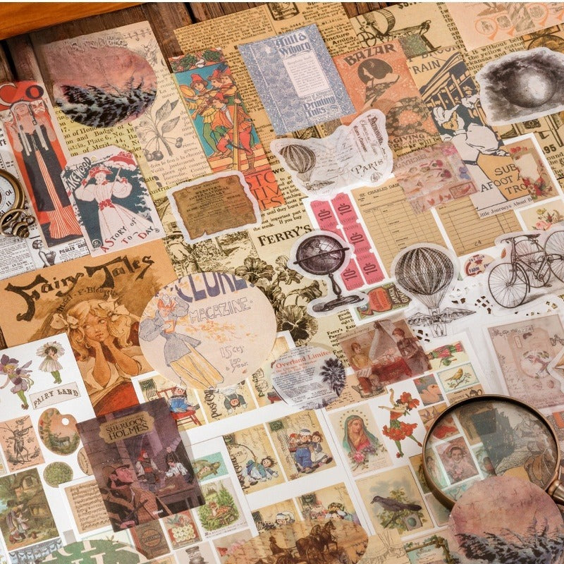 83-Piece Vintage Journaling Sticker Pack – 6 Themed Designs, Mixed Media Ephemera for Junk Journal & Scrapbooking
