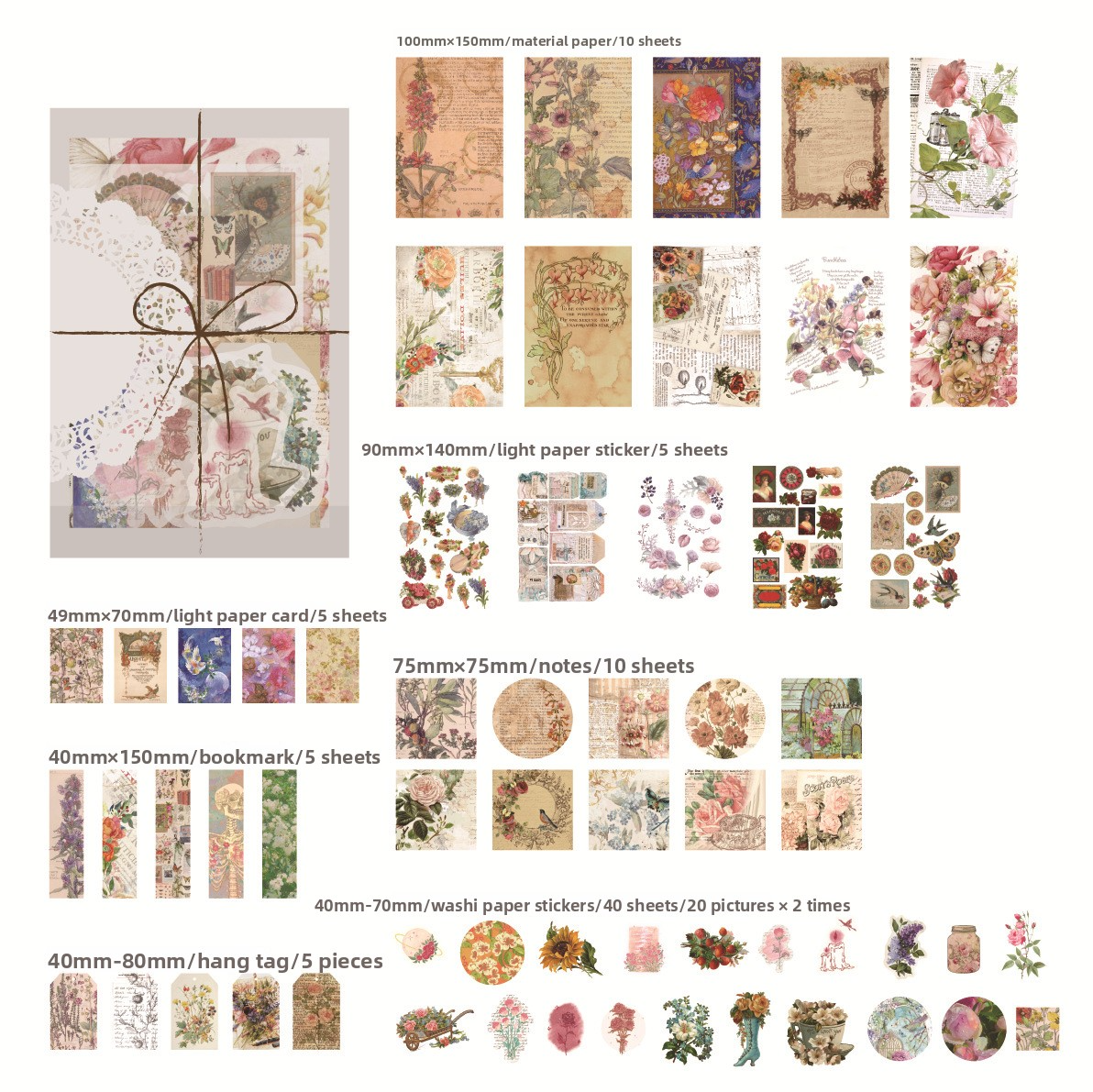 83-Piece Vintage Journaling Sticker Pack – 6 Themed Designs, Mixed Media Ephemera for Junk Journal & Scrapbooking