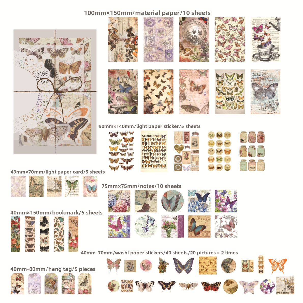 83-Piece Vintage Journaling Sticker Pack – 6 Themed Designs, Mixed Media Ephemera for Junk Journal & Scrapbooking