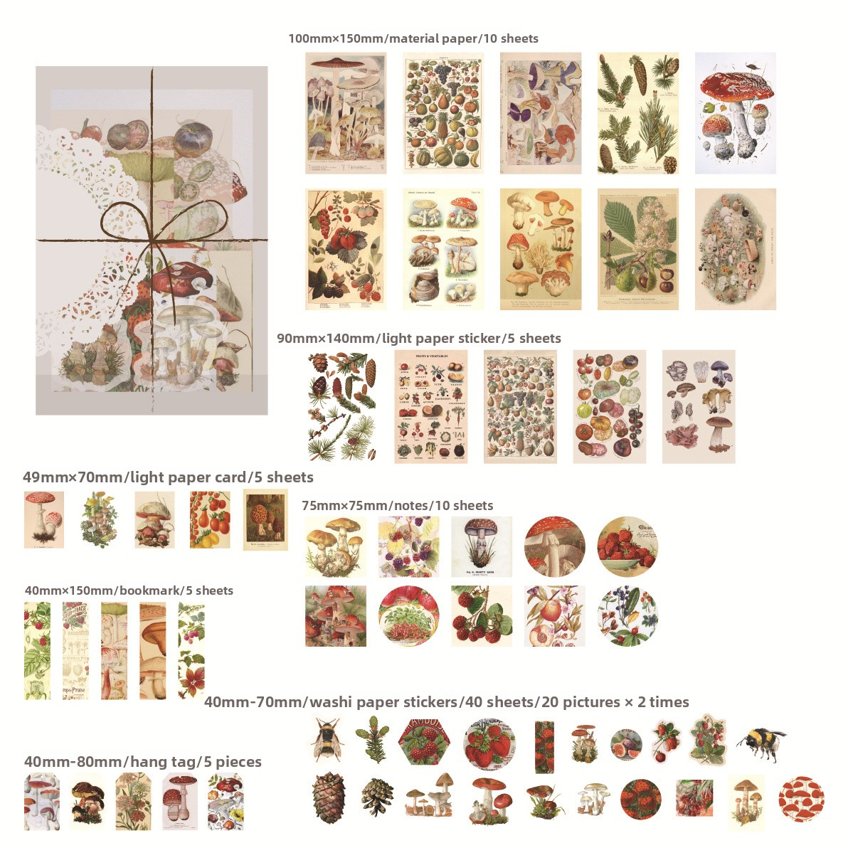 83-Piece Vintage Journaling Sticker Pack – 6 Themed Designs, Mixed Media Ephemera for Junk Journal & Scrapbooking